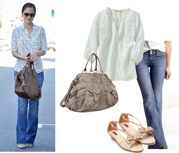 minka kelly polka dot blouse boot leg jeans grey tote bag cream wedges minka kelly polka dot blouse boot leg jeans grey tote bag cream wedges