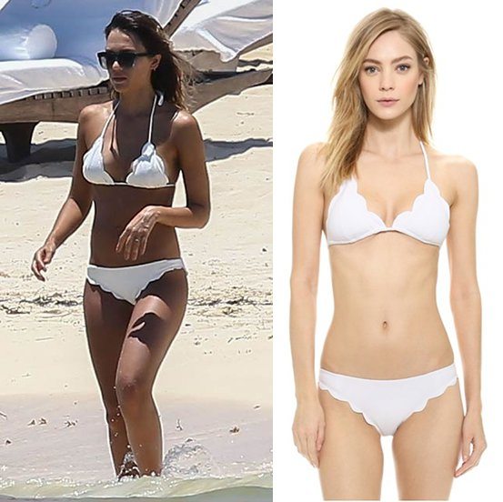 Jessica Alba White Scalloped Bikini