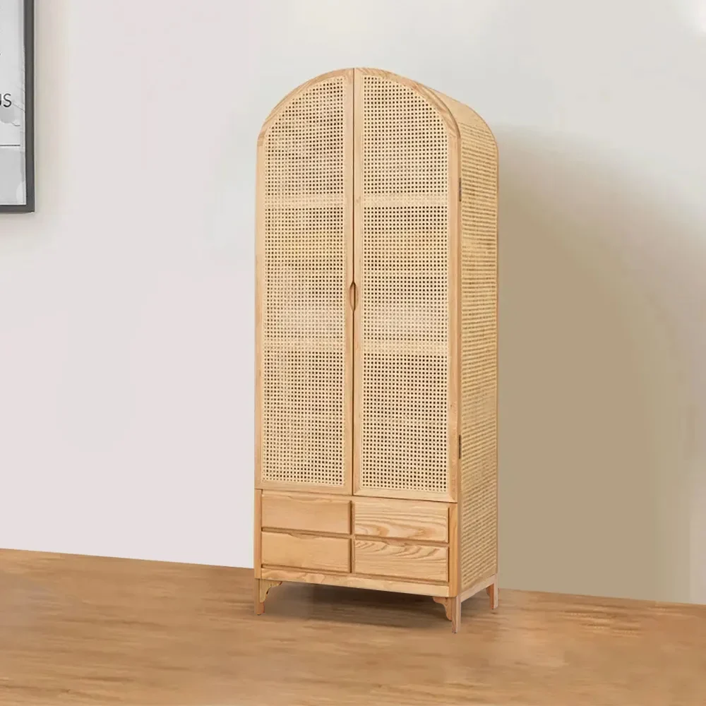 Japandi Arched Woven Rattan Armoire